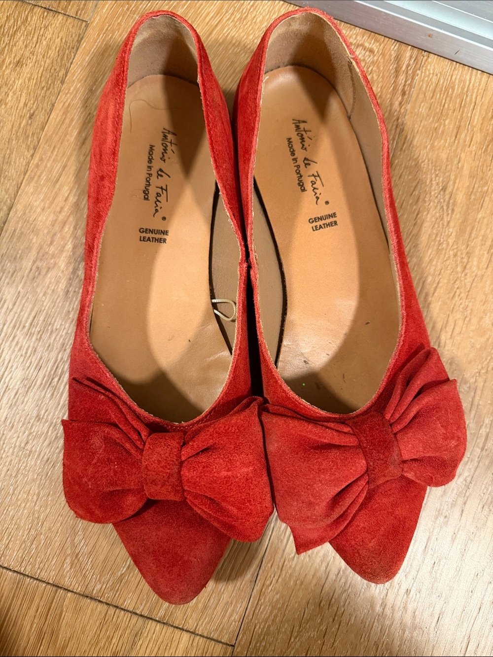 Red Suede Bow Pointed-Toe Flats
